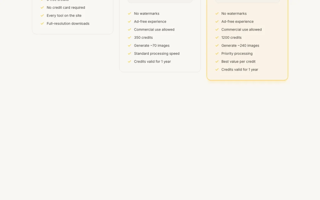 Retouchia pricing page with plans and prices — screenshot of the image generation AI tool, Oct 1, 2026