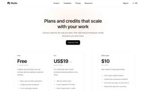Rhetis pricing page with plans and prices — screenshot of the productivity & writing AI tool, 2026-10-01