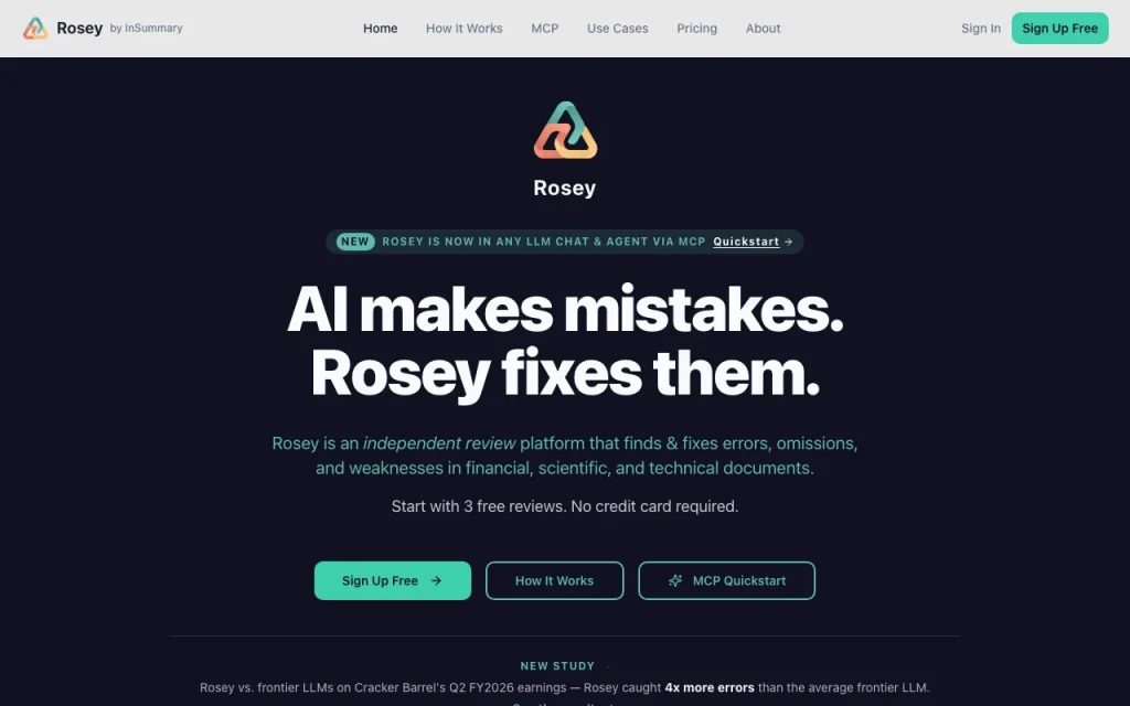 Rosey (by InSummary) Startseite – Screenshot des KI-Tools produktivität & schreiben, Oct 1, 2026