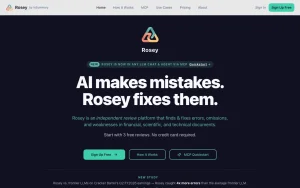 Rosey (by InSummary) homepage — screenshot of the productivity & writing AI tool, 2026-10-01