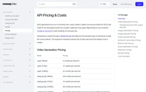 Runway API documentation — screenshot of the video AI tool, 2026-10-01
