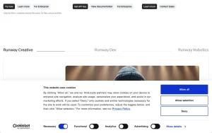 Runway homepage — screenshot of the video AI tool, 2026-10-01