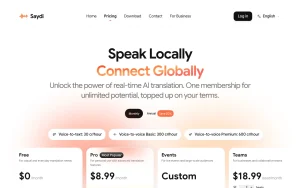 Saydi pricing page with plans and prices — screenshot of the audio & voice AI tool, 2026-10-01
