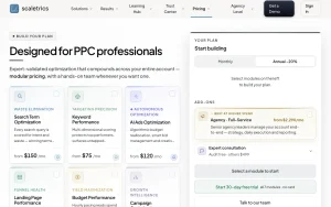 Scaletrics pricing page with plans and prices — screenshot of the productivity & writing AI tool, 2026-10-01