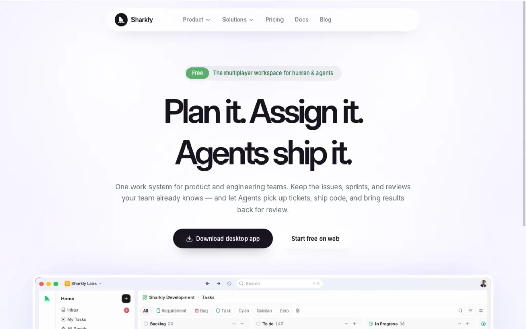 Sharkly Startseite – Screenshot des KI-Tools coding, Oct 1, 2026