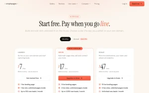 SimplePages pricing page with plans and prices — screenshot of the productivity & writing AI tool, 2026-10-01