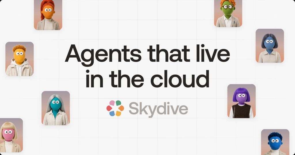 Capture d'écran de la page d'accueil de Skydive, outil d'IA productivité et rédaction