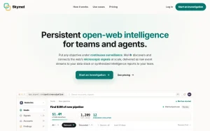 Skymel homepage — screenshot of the research & search AI tool, 2026-10-01