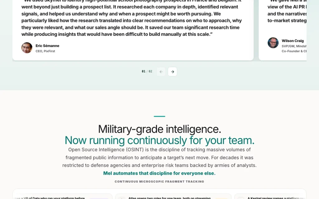 Skymel homepage — screenshot of the research & search AI tool, Oct 1, 2026