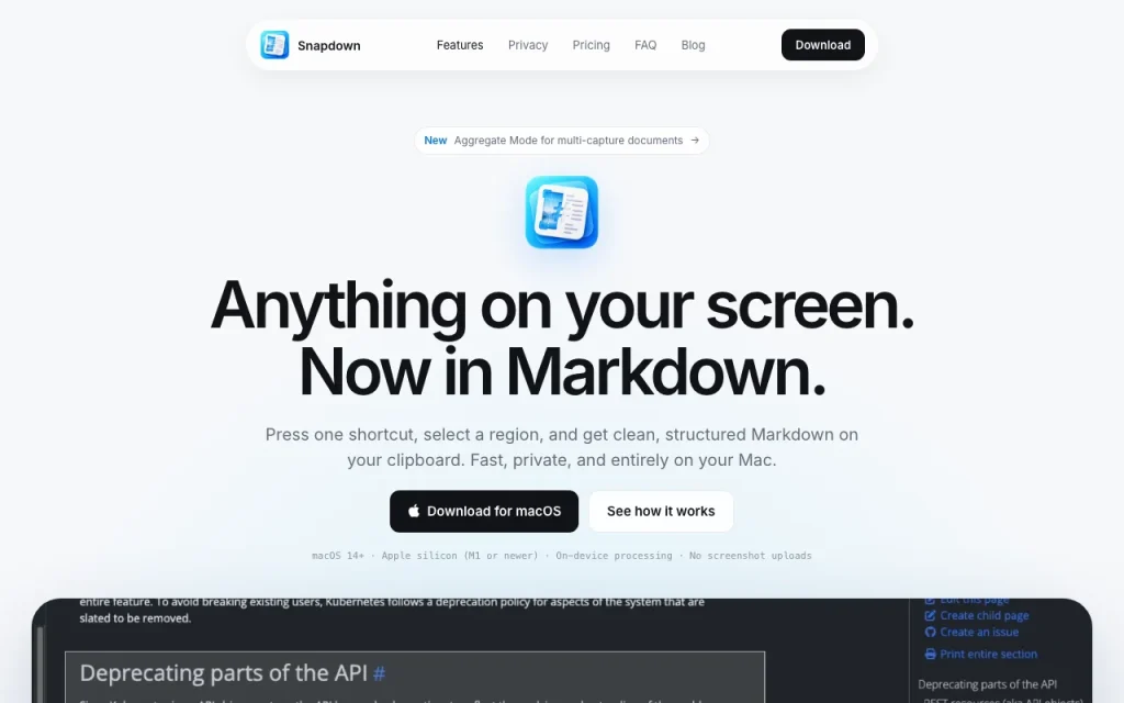 Snapdown homepage — screenshot of the productivity & writing AI tool, Oct 1, 2026