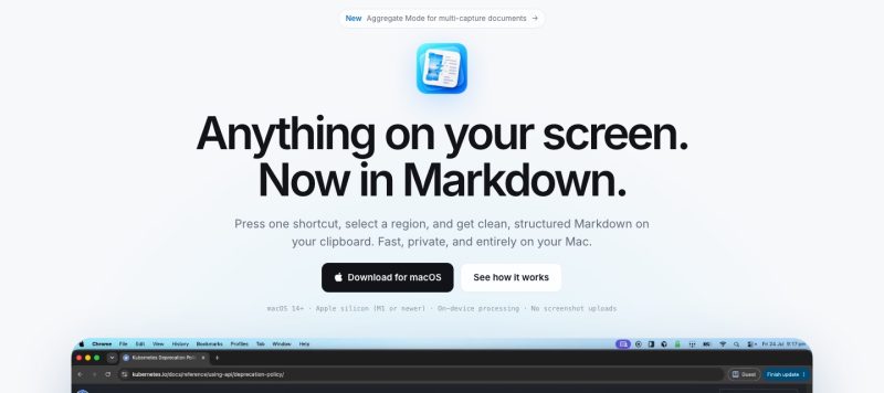 Captura de la página de inicio de Snapdown, herramienta de IA productividad y escritura