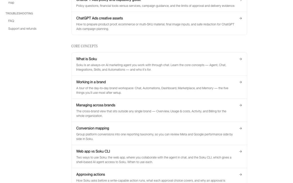 Soku AI documentation — screenshot of the productivity & writing AI tool, Oct 1, 2026
