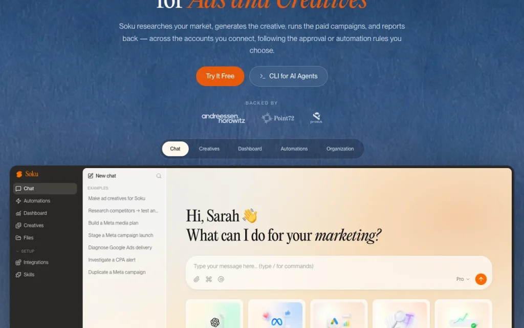 Soku AI homepage — screenshot of the productivity & writing AI tool, Oct 1, 2026