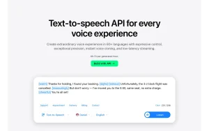 Soniox Text-to-Speech homepage — screenshot of the audio & voice AI tool, 2026-10-01