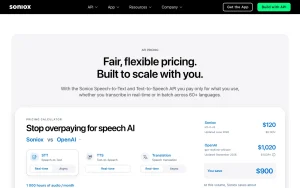 Soniox Text-to-Speech pricing page with plans and prices — screenshot of the audio & voice AI tool, 2026-10-01