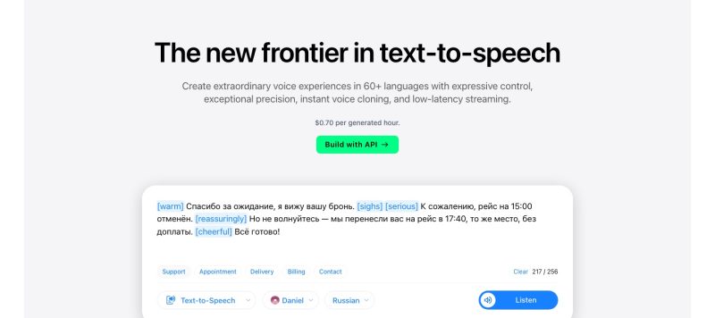 Soniox Text-to-Speech homepage screenshot, audio & voice AI tool