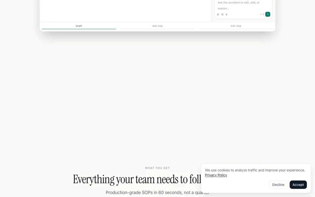 SOPMaker página principal — captura de pantalla de la herramienta de IA productividad y escritura, Oct 1, 2026