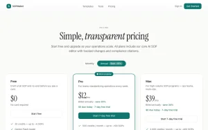 SOPMaker pricing page with plans and prices — screenshot of the productivity & writing AI tool, 2026-10-01