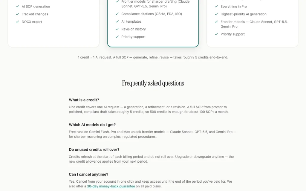 SOPMaker página de precios con planes y precios — captura de pantalla de la herramienta de IA productividad y escritura, Oct 1, 2026