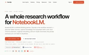 Sourclip homepage — screenshot of the research & search AI tool, 2026-10-01