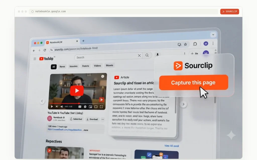 Sourclip homepage — screenshot of the research & search AI tool, Oct 1, 2026