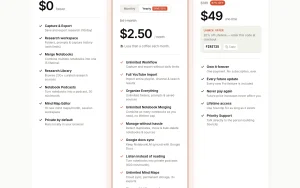 Sourclip pricing page with plans and prices — screenshot of the research & search AI tool, 2026-10-01