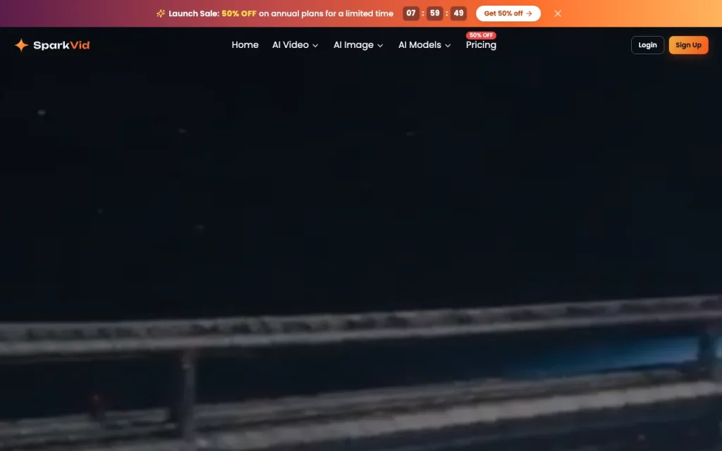 SparkVid página inicial: captura de tela da ferramenta de IA vídeo, Oct 1, 2026