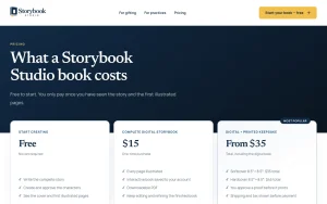 Storybook Studio pricing page with plans and prices — screenshot of the image generation AI tool, 2026-10-01