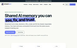 Streamient (formerly Kumbukum) homepage — screenshot of the productivity & writing AI tool, 2026-10-01