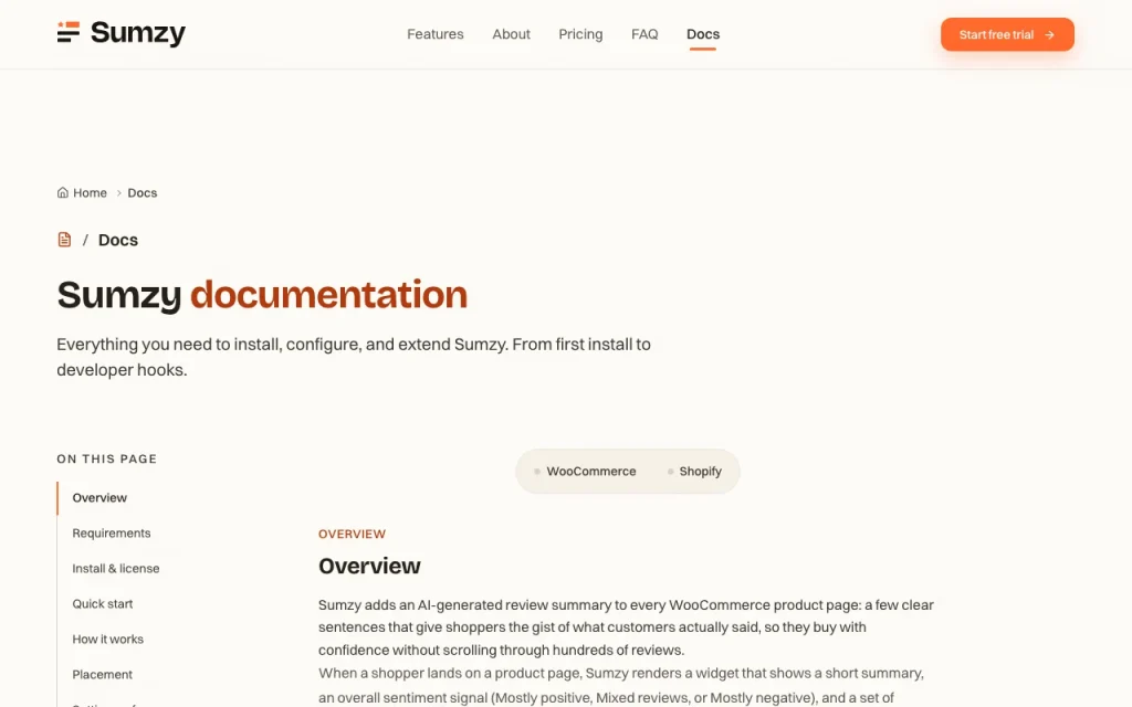 Sumzy documentation — capture d'écran de l'outil d'IA productivité et rédaction, Oct 1, 2026