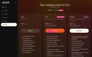 Suno pricing page with plans and prices — screenshot of the audio & voice AI tool, 2026-10-01