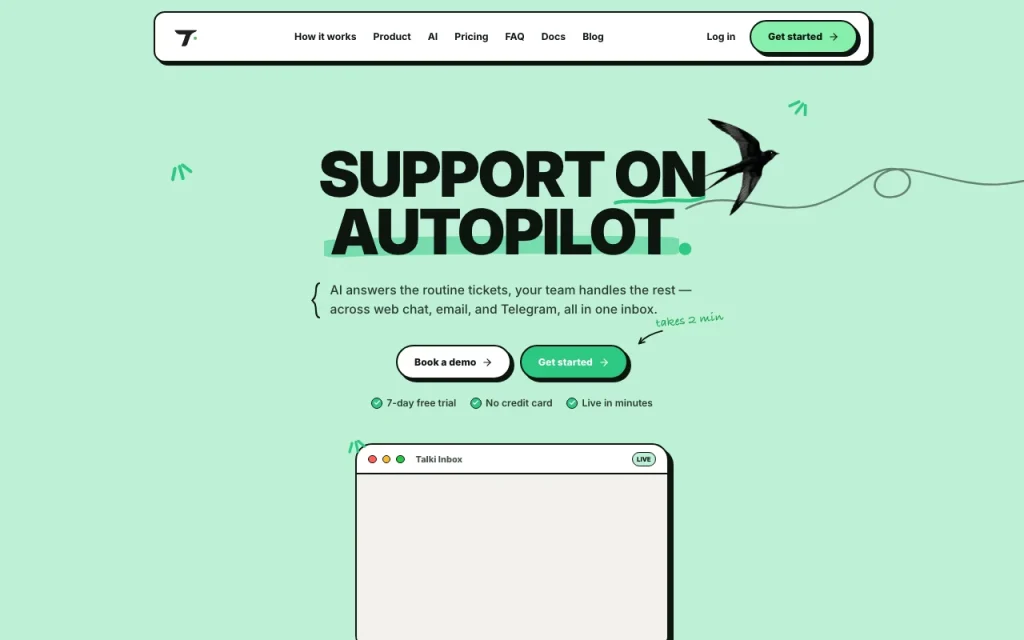 Talki homepage — screenshot of the productivity & writing AI tool, Oct 1, 2026