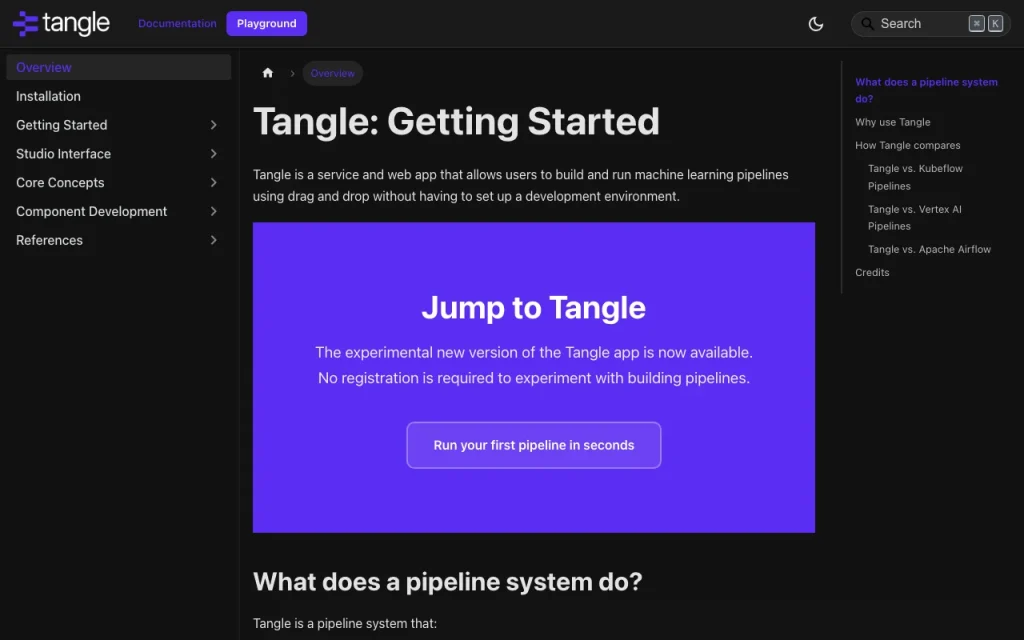 Tangle documentação: captura de tela da ferramenta de IA programação, Oct 1, 2026