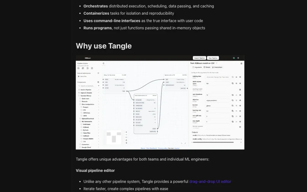 Tangle documentação: captura de tela da ferramenta de IA programação, Oct 1, 2026