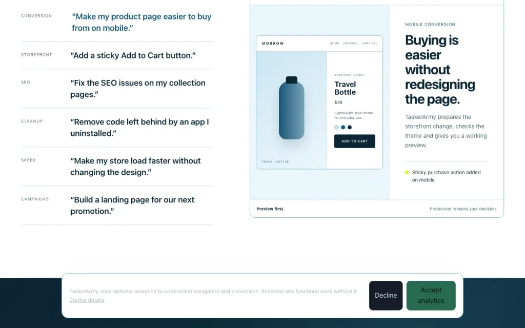 TaskerArmy homepage — screenshot of the coding AI tool, Oct 1, 2026