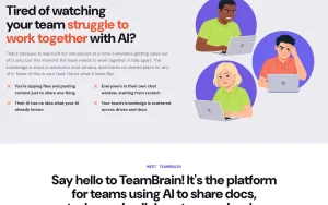 TeamBrain homepage — screenshot of the productivity & writing AI tool, 2026-10-01