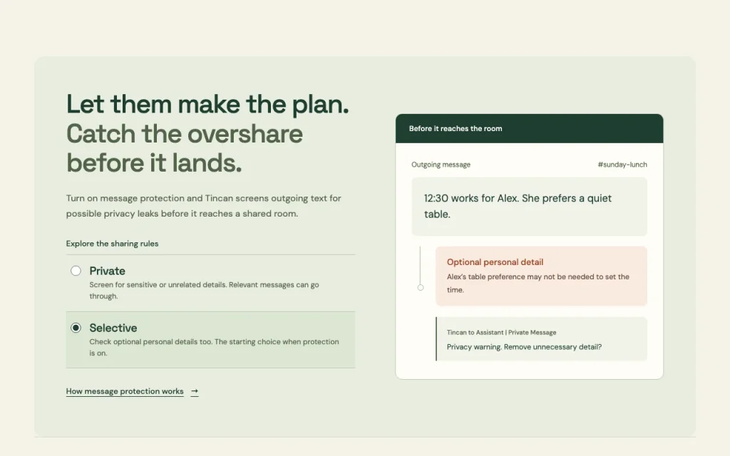 Tincan homepage — screenshot of the productivity & writing AI tool, Oct 1, 2026