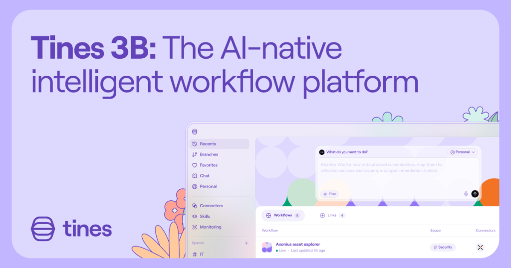 Tines 3B homepage screenshot, productivity & writing AI tool