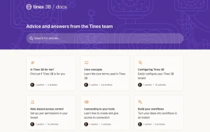 Tines 3B documentation — screenshot of the productivity & writing AI tool, 2026-10-01