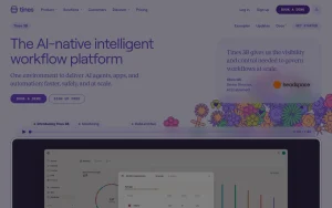 Tines 3B homepage — screenshot of the productivity & writing AI tool, 2026-10-01