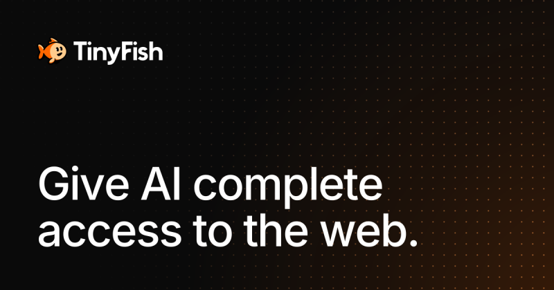 TinyFish homepage screenshot, coding AI tool