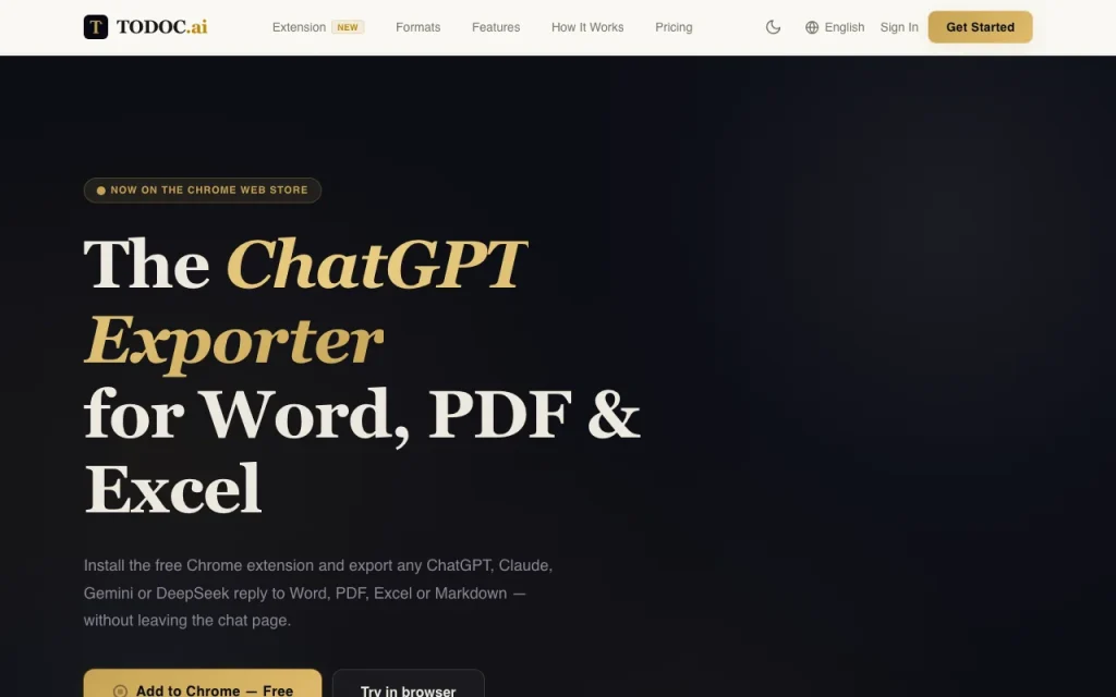 TODOC.ai Startseite – Screenshot des KI-Tools produktivität & schreiben, Oct 1, 2026