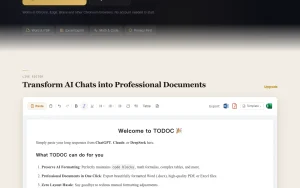 TODOC.ai homepage — screenshot of the productivity & writing AI tool, 2026-10-01