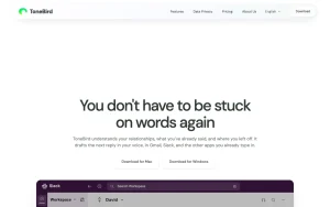 ToneBird homepage — screenshot of the productivity & writing AI tool, 2026-10-01