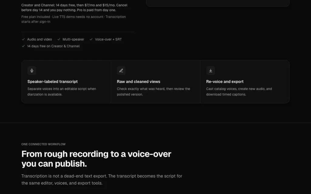 ToneCraft Startseite – Screenshot des KI-Tools audio & sprache, Oct 1, 2026