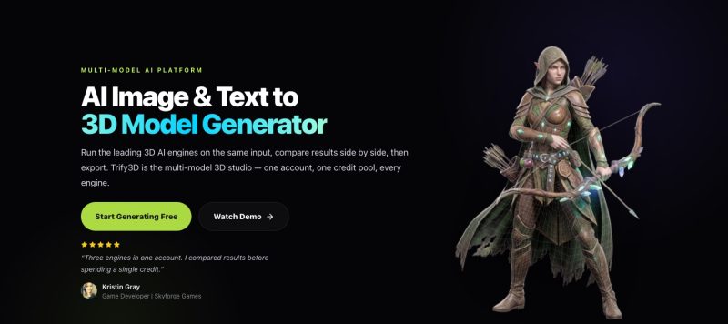 Trify3D homepage screenshot, image generation AI tool