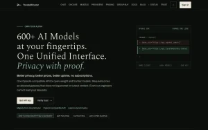 TrustedRouter homepage — screenshot of the coding AI tool, 2026-10-01