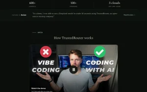 TrustedRouter homepage — screenshot of the coding AI tool, 2026-10-01