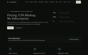 TrustedRouter pricing page with plans and prices — screenshot of the coding AI tool, 2026-10-01