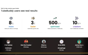 TubeBuddy homepage — screenshot of the video AI tool, 2026-10-01